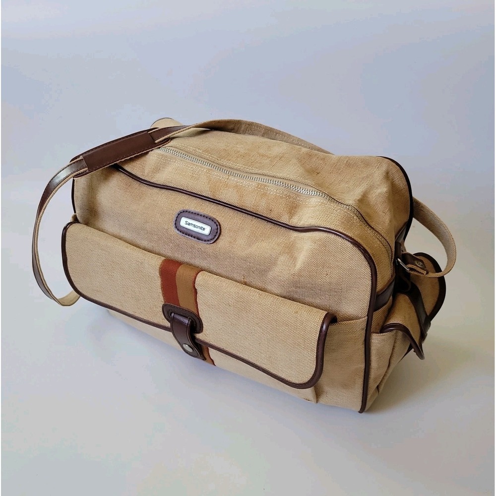 Vintage Samsonite Scamps Club Linen Canvas Duffle Bag Overnight Travel Retro